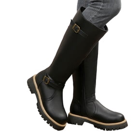 Long Fall Boo Women's Slouchy Knee High Boots with Buckle Strap Retro Leather Fashion ...