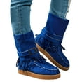thumbnail image 1 of Rokment Wide Mid Calf Winter Snow Boots for Women Ethnic Boho Fringe Buckles Fringe Fleece Lined Warm Suede Platform Low Heel Fold over Tall Boots Blue Size 6.5, 1 of 7