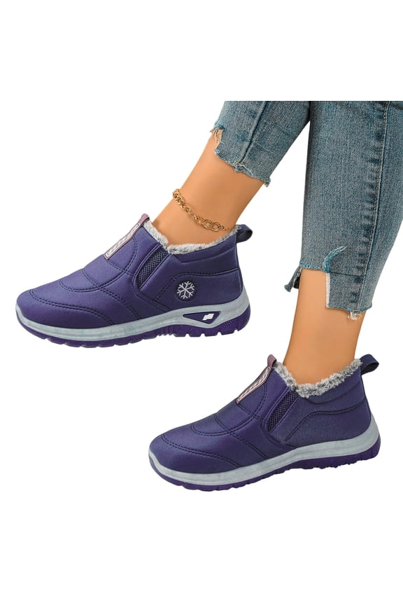 Winter Boots for Women Elderly Lightweight Waterproof Fleece Lined Memory Foam Snow Ankle Booties Non Slip Walking Work Shoes Purple Size 9