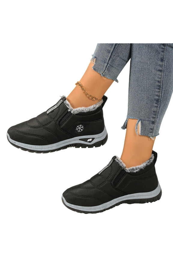 Winter Boots for Women Elderly Lightweight Waterproof Fleece Lined Memory Foam Snow Ankle Booties Non Slip Walking Work Shoes Black Size 9