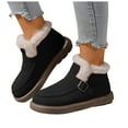 thumbnail image 1 of Rokment Winter Snow Boots for Women 2025 Fashion Casual Suede Buckles Comfortable Fleece Lined Warm Flat Slip on Loafers Walking Ankle Booties Black Size 6, 1 of 8