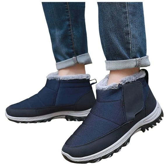 Rokment Winter Snow Boots for Men Seniors Lightweight Warm Thicken Plush Lined Non Slip Work Ankle Booties In Cold Weather Blue Size 8