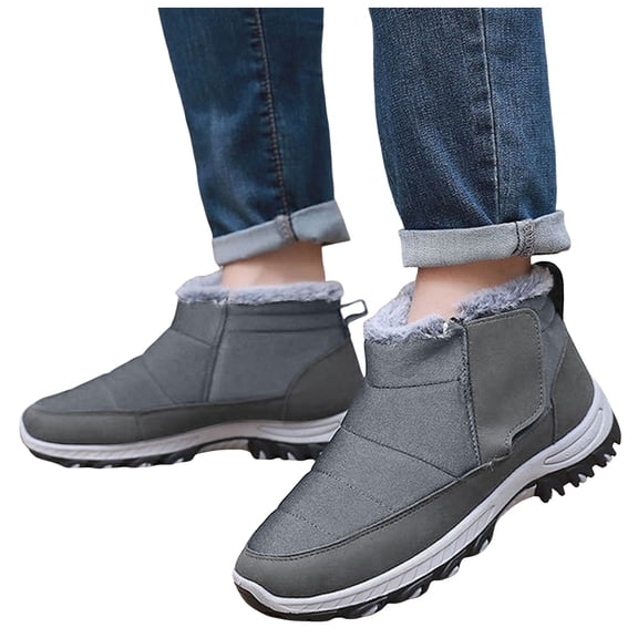 Rokment Winter Snow Boots for Men Seniors Lightweight Warm Thicken Plush Lined Non Slip Work Ankle Booties In Cold Weather Grey Size 7.5