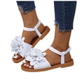 thumbnail image 1 of Rokment Women's 3D Lace Flower Flat Dress Sandals Boho Beach Summer Fashion Casual Low Heels Elastic Strap Slingback Walking Sandals for Comfortable Vacation White Size 6.5, 1 of 7