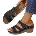thumbnail image 1 of Rokment Women's Arch Support Orthopedic Wedges Sandals Comfortable Leather Platform High Heels Dressy Slip on Fashion Casual Summer Walking Slides Slippers Adjustable Black Size 6, 1 of 5