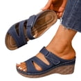 thumbnail image 1 of Rokment Women's Arch Support Orthopedic Wedges Sandals Comfortable Leather Platform High Heels Dressy Slip on Fashion Casual Summer Walking Slides Slippers Adjustable Blue Size 8, 1 of 5
