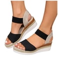 thumbnail image 1 of Rokment Women's Beach Platform Wedge Dressy Sandals Comfortable Breathable Color Block Linen Elastic Ankle Strap Espadrilles Walking Sandals Casual Chunky High Heel Dress Summer Shoes Black Size 8.5, 1 of 6
