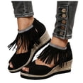 thumbnail image 1 of Rokment Women's Bling Rhinestones Fringe Platform Wedge Sandals Boho Beach Summer Fall Suede Peep Toe Espadrilles Chunky High Heels Dress Shoes Black Size 6.5, 1 of 6