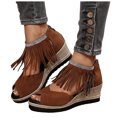 thumbnail image 1 of Rokment Women's Bling Rhinestones Fringe Platform Wedge Sandals Boho Beach Summer Fall Suede Peep Toe Espadrilles Chunky High Heels Dress Shoes Brown Size 8, 1 of 5