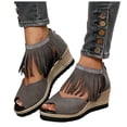 thumbnail image 1 of Rokment Women's Bling Rhinestones Fringe Platform Wedge Sandals Boho Beach Summer Fall Suede Peep Toe Espadrilles Chunky High Heels Dress Shoes Grey Size 8.5, 1 of 5