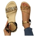 thumbnail image 1 of Rokment Women's Bling Sequin Flat Dressy Sandals Metallic Glitter Braided Leather Open Toe Ankle Strap Low Heels Comfortable Walking Summer Shoes Beach Gold Size 6.5, 1 of 5
