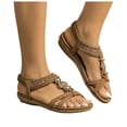 thumbnail image 1 of Rokment Women's Boho Bow Rhinestones Wedges Dress Sandals 2026 Beach Summer Ethnic Comfortable Leather Open Toe Low Heel Slingback Walking Flat Sandals Brown Size 8, 1 of 6