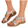 thumbnail image 1 of Rokment Women's Boho Orthopedic Dress Sandals Beach Summer Ethnic Comfortable Rhinestones Glitter Arch Support Open Toe Elastic Ankle Strap Walking Dressy Sandals Silver Size 6.5, 1 of 5