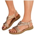 thumbnail image 1 of Rokment Women's Boho Orthopedic Dress Sandals Beach Summer Ethnic Comfortable Rhinestones Glitter Arch Support Open Toe Elastic Ankle Strap Walking Dressy Sandals Gold Size 8.5, 1 of 5