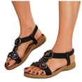 thumbnail image 1 of Rokment Women's Boho Orthopedic Dress Sandals Beach Summer Ethnic Comfortable Rhinestones Glitter Arch Support Open Toe Elastic Ankle Strap Walking Dressy Sandals Black Size 6.5, 1 of 5