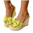 thumbnail image 1 of Rokment Women's Bow Espadrilles Platform Wedge Slides Dressy Sandals Bride Wedding Fashion Casual Suede Chunky High Heels Beach Summer Heeled Dress Slippers A Size 6, 1 of 7