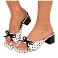 thumbnail image 1 of Rokment Women's Bow Polka Dot Dressy Slides Sandals 2026 Summer Bride Wedding Elegant Leather Square Toe Chunky Block High Heels Backless Dress Slip on Slippers White Size 9.5, 1 of 5