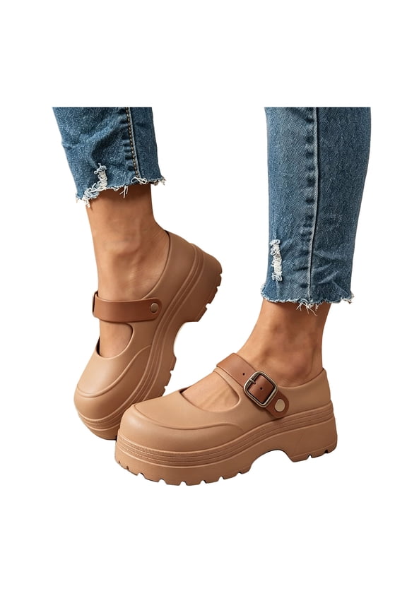 Women's Chunky Platform Slip on Mary Jane with Adjustable Back Strap 2026 Casual Height Increasing Barefoot Slip on Water Sandals Dress Clogs Brown Size 8