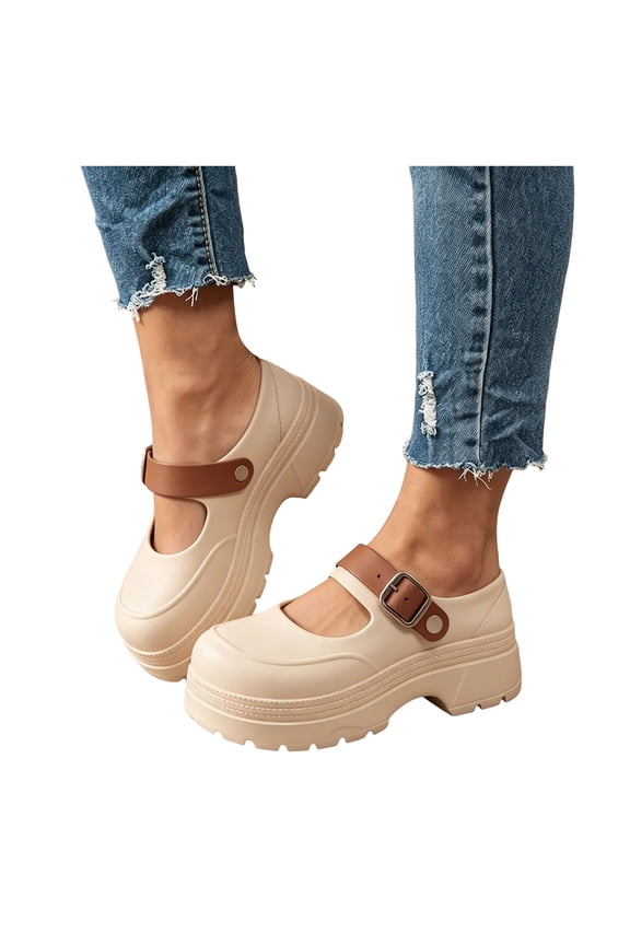 Women's Chunky Platform Slip on Mary Jane with Adjustable Back Strap 2026 Casual Height Increasing Barefoot Slip on Water Sandals Dress Clogs Khaki Size 8
