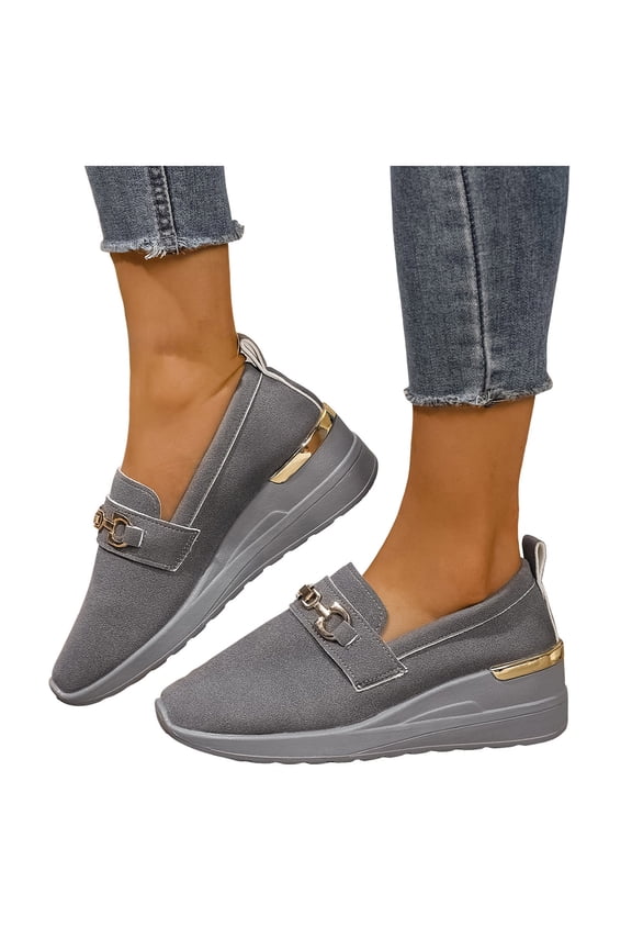 Women's Classic Platform Wedge Slip on Penny Loafers Spring Fall Fashion Casual Suede Chunky High Heels Walking Oxfords Non-Slip Work Sneakers for Woman Grey Size 9.5