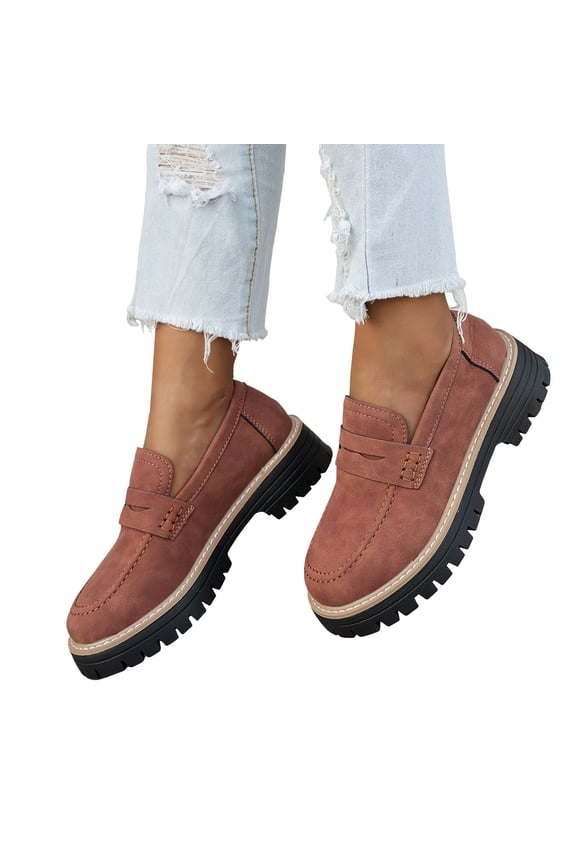 Women's Classic Slip on Loafers Walking Shoes 2026 Spring Fall Leather Mid Heel Chunky Oxfords Dress Mary Jane for Ladies Business Work Brown Size 7.5