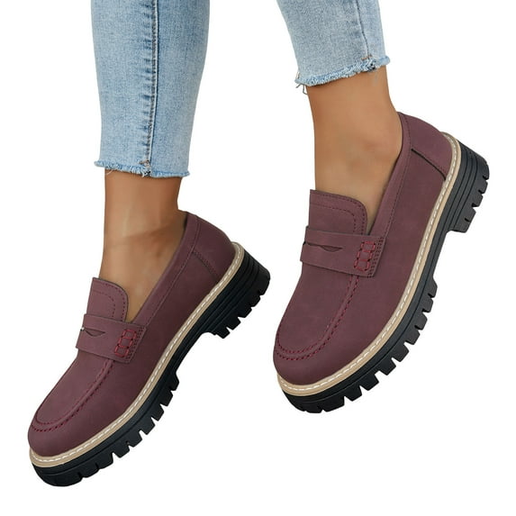Rokment Women's Classic Slip on Loafers Walking Shoes 2026 Spring Fall Leather Mid Heel Chunky Oxfords Dress Mary Jane for Ladies Business Work Purple Size 8