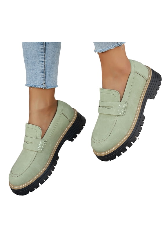 Women's Classic Slip on Loafers Walking Shoes 2026 Spring Fall Leather Mid Heel Chunky Oxfords Dress Mary Jane for Ladies Business Work Light Green Size 7.5