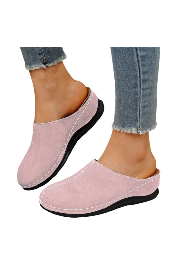 Women's Clogs Slipper Platform Wedge Sandals 2026 Spring Summer Fall Fashion Leather Orthopedic Arch Support Walking Slides Beach Casual Backless Mules Pink Size 7.5