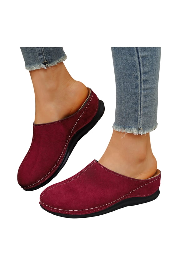Women's Clogs Slipper Platform Wedge Sandals 2026 Spring Summer Fall Fashion Leather Orthopedic Arch Support Walking Slides Beach Casual Backless Mules Red Size 7.5