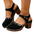 thumbnail image 1 of Rokment Women's Closed Toe Dressy Sandals Vintage Casual Studded Suede Ankle Strap Platform Chunky Block High Heels Clogs Mules Comfortable Orthotic Walking Dress Summer Shoes for Beach Black Size 6, 1 of 6