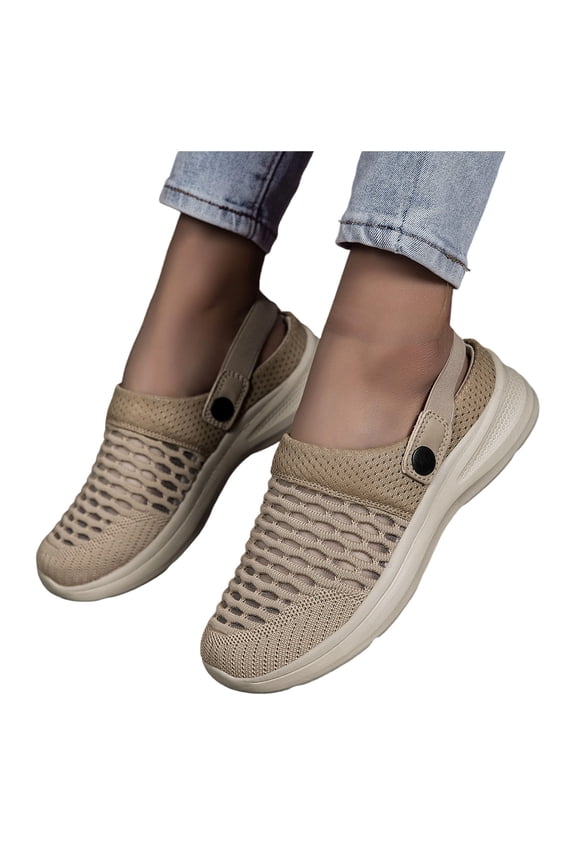 Women's Closed Toe Half Slippers Orthopedic Sandals with Back Strap for Plantar Fasciitis Lightweight Comfortable Mesh Arch Support Wide Width Walking Backless Clogs Mules Beige Size 9.5