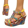 thumbnail image 1 of Rokment Women's Colorful Platform Wedge Dress Sandals 2026 Trendy Casual Leather Chunky High Heels Gladiator Summer Shoes for Beach Vacation C Size 6, 1 of 8