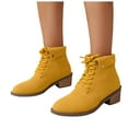 thumbnail image 1 of Rokment Women's Combat Dress Boots Fall Winter Fashion Suede Lace up Chunky Stackable Low Heel Short Ankle Booties for Women Ladies Yellow Size 8, 1 of 6