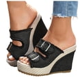 thumbnail image 1 of Rokment Women's Denim Buckles Platform Wedge Dress Sandals Fashion Casual Canvas Espadrilles Chunky High Heels Walking Slip on Summer Shoes with Arch Support for Woman Black Size 6.5, 1 of 7