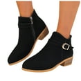 thumbnail image 1 of Rokment Women's Dress Boots 2025 Fall Winter Buckles Suede Pointed Toe Chunky Low Heel Zip up Short Ankle Booties for Ladies Business Work Black Size 6.5, 1 of 7