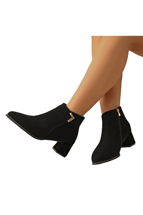 Women's Dress Boots For Ladies Fall Winter Fashion Leopard Leather Suede Pointed Toe Block High Heel Dressy Pumps Ankle Booties Black Size 6