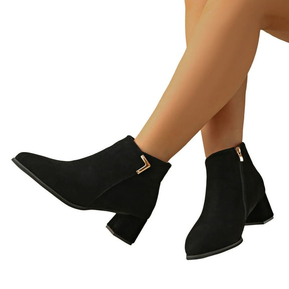 Rokment Women's Dress Boots For Ladies Fall Winter Fashion Leopard Leather Suede Pointed Toe Block High Heel Dressy Pumps Ankle Booties Black Size 8