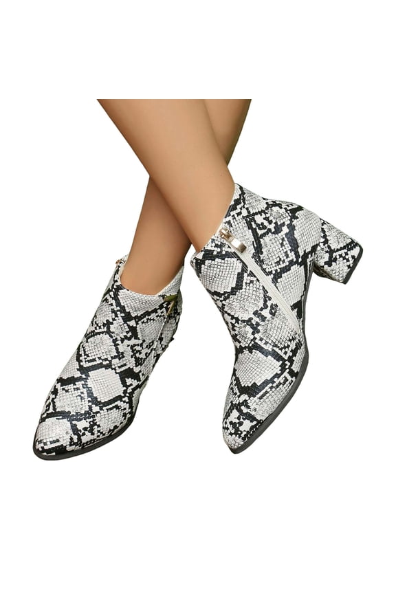 Women's Dress Boots For Ladies Fall Winter Fashion Leopard Leather Suede Pointed Toe Block High Heel Dressy Pumps Ankle Booties White Size 6