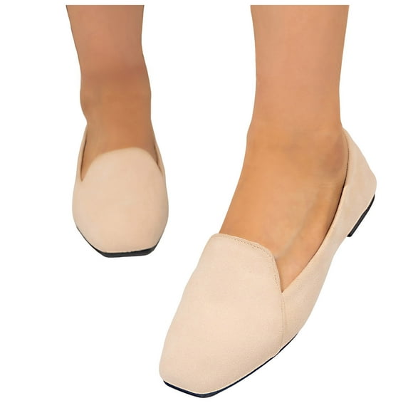 Rokment Women's Dress Shoes for Ladies 2026 Spring Fall Fashion Casual Suede Solid Color Square Toe Low Heel Ballet Flat Formal Business Work Dressy Loafers Walking Shoes White Size 7