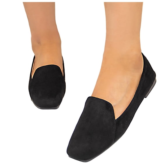 Rokment Women's Dress Shoes for Ladies 2026 Spring Fall Fashion Casual Suede Solid Color Square Toe Low Heel Ballet Flat Formal Business Work Dressy Loafers Walking Shoes Black Size 6