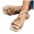 thumbnail image 1 of Rokment Women's Ethnic Boho Flat Dress Sandals Beach Vacation Casual Colorful Braided Wide Width Square Toe Low Heel Walking Sandals Summer Bride Wedding A Size 6.5, 1 of 5