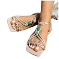 thumbnail image 1 of Rokment Women's Ethnic Boho Flat Dress Sandals Beach Vacation Casual Colorful Braided Wide Width Square Toe Low Heel Walking Sandals Summer Bride Wedding H Size 10.5, 1 of 5