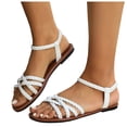 thumbnail image 1 of Rokment Women's Flat Dressy Sandals Boho Beach Trendy Casual Braided Leather Slingback Low Heels Comfortable Ankle Strap Slip on Walking Summer Shoes for Vacation White Size 8, 1 of 6