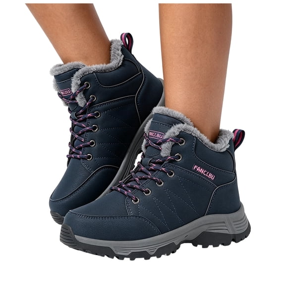 Rokment Women's Fleece Lined Hiking Trekking Boots Winter Warm Waterproof Comfortable Lace up Non Slip Outdoor Running Walking Climbing Work Ankle Booties