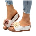thumbnail image 1 of Rokment Women's Floral Orthopedic Platform Wedge Dress Backless Sandals 2026 Beach Bohemian Comfortable Leather Flower Arch Support Chunky High Heels Walking Slip on Summer Shoes White Size 6.5, 1 of 5
