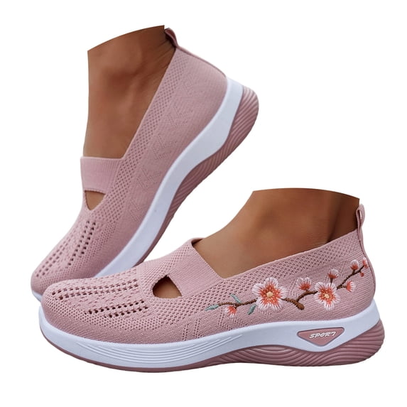 Rokment Women's Flower Embroidered Orthotic Platform Wedge Walking Shoes Comfort Knit Arch Support Slip on Nursing Tennis Non-Slip Work Sneakers