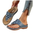thumbnail image 1 of Rokment Women's Flower Orthopedic Flip Flops with Massage Sole Comfortable Arch Support Platform Wedge Walking Thong Sandals Boho Beach Casual Leather Dress Slip on Slides for Vacation Blue Size 6.5, 1 of 6
