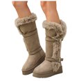 thumbnail image 1 of Rokment Women's Fuzzy Platform Mid Calf Snow Boots Fashion Casual Suede Buckles Calf Furry Winter Warm Chunky Dress Tall Boots in Cold Weather, 1 of 8