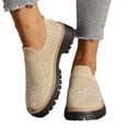thumbnail image 1 of Rokment Women's Glitter Rhinestones Platform Walking Shoes Comfortable Slip on Socks Chunky Mid Heel Oxfords Casual Dress Fashion Sneakers Khaki Size 7.5, 1 of 7