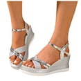 thumbnail image 1 of Rokment Women's Glitter Sequin Metallic Dressy Sandals Delicate Elegant Cross-Band Open Toe Platform Wedge Summer Shoes for Bride Wedding Silver Size 8.5, 1 of 6